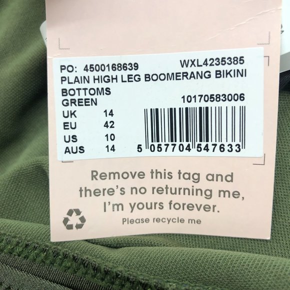 MissGuided High Leg Boomerang Bikini Bottom in green UK 14 /// US 10 NWT - Picture 6 of 8